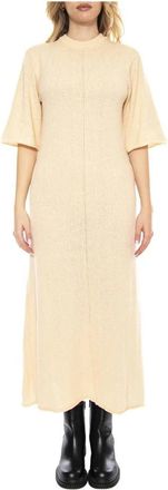 Minimum Zachte Gebreide Midi Jurk - Dames - Kleedjes - Beige - M - Kleedjes