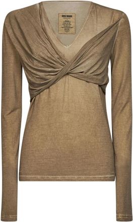 Uma Wang Twisted-Panel V-Neck Sweater - Dames - Longsleeves - Bruin - S - Tops