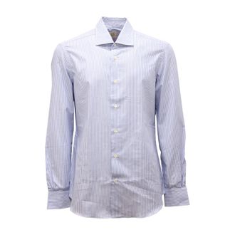 Mazzarelli Camicia Slim Shirt - Heren - Zakelijke Overhemden - Blauw - L - Leer - Overhemden