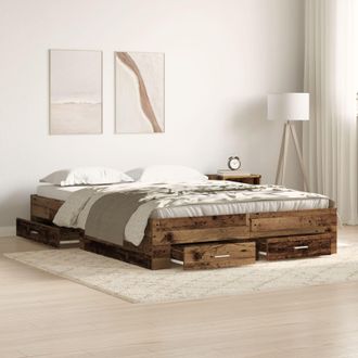Berkfield Home Bed Frame with Drawers Old wood Engineered wood 140 x 190 cm in Brown