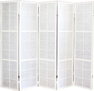 PEGANE Pegane - Paravento giapponese Shoji in legno bianco di 5 pannelli