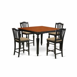 East West Furniture CHEL5-BLK-C 5 Pc counter height set- Square gathering Table and 4 counter height Chairs