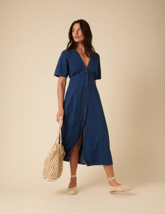 Nobody's Child Blue Denim Shannon Midi Dress