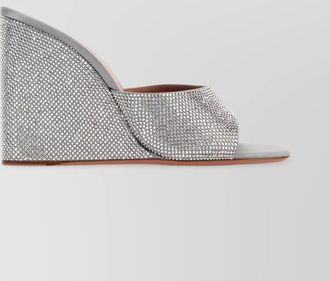 Amina Muaddi embellished metallic wedge mules