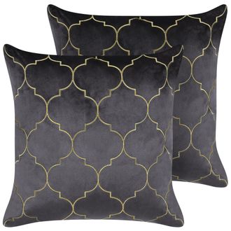 Beliani Beliani - Conjunto De 2 Cojines Decorativos Patr&oacute;n Marroqu&iacute; 45 X 45 Cm Moderno Gris Dorado Alyssum