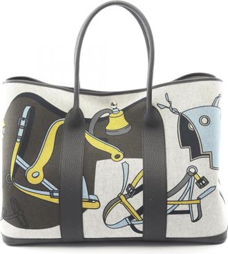 Herm&egrave;s Black Ecru Gray Multi-Color Toile H Leather Negonda Leather Handbag Tote Bag (Pre-Owned)