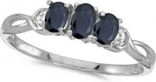 Allurez Oval Blue Sapphire & Diamond Three Stone Ring 14k White Gold (0.65ct)