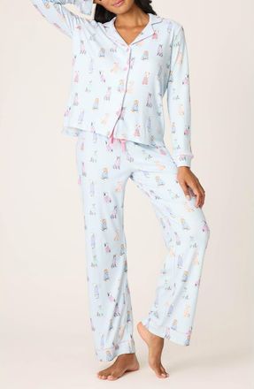 PJ Salvage Doggone Cold Brushed Pointelle Pajamas in Blue Haze at Nordstrom, Size X-Large