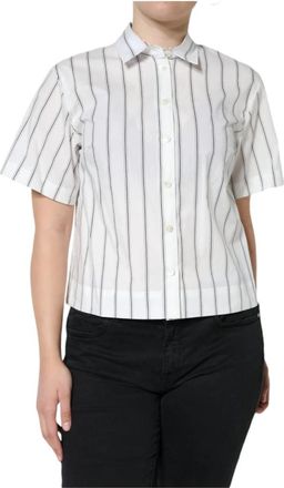 Dolce & Gabbana Gestreept poloshirt met korte mouwen - Dames - Overhemden - Wit - L - Katoen - Overhemden