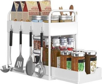 OEM Estante De Almacenamiento Bajo El Fregadero Con Caj&oacute;n Deslizante Para Cocina Y Ba&ntilde;o - 2 Niveles - Organizador De Almacenamiento De Abs, Especiero Blan