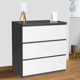 IDMarket Arc&oacute;n Tomi 3 Cajones 78 Cm Madera Blanco Y Gris