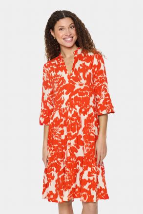 Saint Tropez Blusenkleid SAINT TROPEZ EdaSZ Dress, Damen, Gr. XXL, N-Gr, orange (poinciana water blooms), Web, Obermaterial: 100% Viskose, gebl&uuml;mt, knieumspielend,