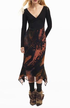 Desigual Abstract Print Long Sleeve Dress in Black at Nordstrom, Size X-Large