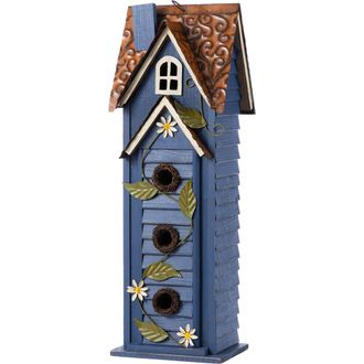 Glitzhome 24.25H Oversized 3-Tiered Solid Wood Villa Decorative Outdoor Garden Birdhouse in Blue at Nordstrom, Size Large