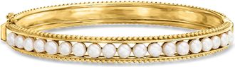 Ross-Simons 3.5-4mm Cultured Pearl Bangle Bracelet in 18kt Gold Over Sterling