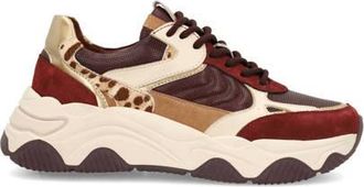 Sacha chunky leren sneakers bordeaux/ecru/panter