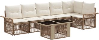 vidaXL Conjunto De Sof&aacute;s De Jard&iacute;n 7 Uds. Beige Y Blanco Crema Vidaxl