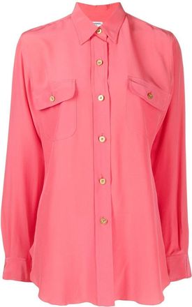 Chanel 1990-2000s logo-button silk shirt - women - Silk - 38 - Pink