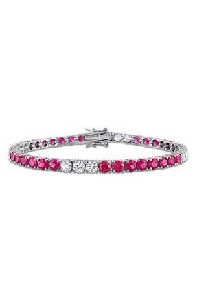 Delmar Lab Created White Sapphire & Lab Created Ruby Tennis Bracelet in Red at Nordstrom Rack