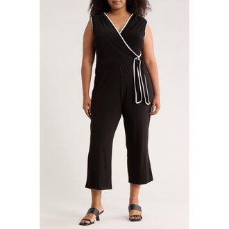 Tash And Sophie Contrast Sleeveless Wrap Crop Jumpsuit in Black White at Nordstrom Rack, Size 2 X