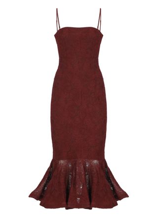 Rotate Burgundy Mermaid Dress With Fabric Flower Embellishments