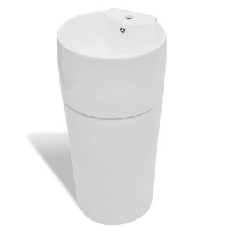 Berkfield Home Elegant Ceramic Stand Bathroom Sink Basin Faucet/Overflow Hole Wh in White