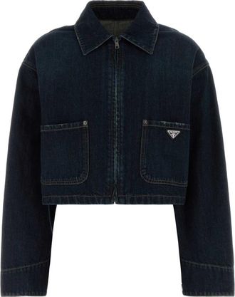 Prada Navy Blue Logo Shirt Collar Jacket