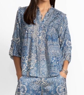 Johnny Was Zeeland Silk Blouse In Denim Print