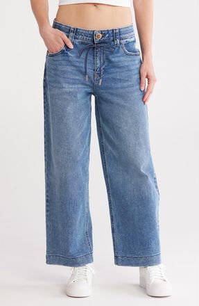 Democracy Drawstring Waist Crop Wide Leg Jeans in Mid Blue at Nordstrom Rack, Size 14