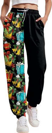 Generic Women Christmas Sweatpants UK High Waist Baggy Trousers Funny Snowman Print Holiday Sweatpants Oversized Xmas Drawstring Jogger Holiday Long Pants Lad