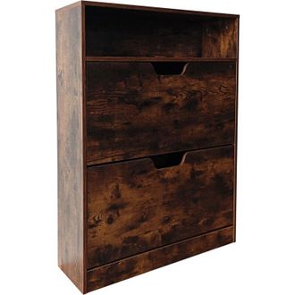Relaxdays Relaxdays shoe cabinet with storage, H x W x D: 102x80x24 cm, for 12 pairs, 2 tilt doors, hallway, narrow, modern, brown