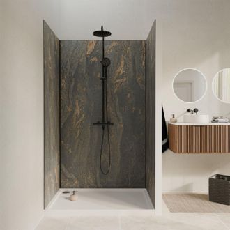 Aurlane Pack De 3 Paneles Murales Piedra Venus 90+120+90 Y Perfiles Negros