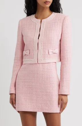 LoveShackFancy Ralphette Tweed Crop Jacket in Pink Hibiscus at Nordstrom, Size 10