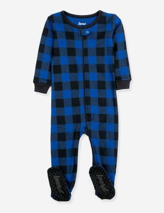 Leveret Footed Cotton Pajamas Matching Family Coordinated Plaid Prints in Navy/black Plaid at Nordstrom, Size 12-18M
