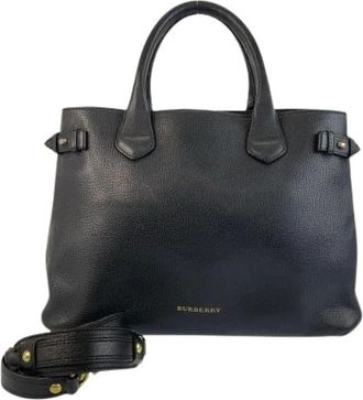 Burberry Pre-owned Handbags, female, Black, Size: ONE SIZE Pre-owned Leather Canvas 2Way Tote Bag