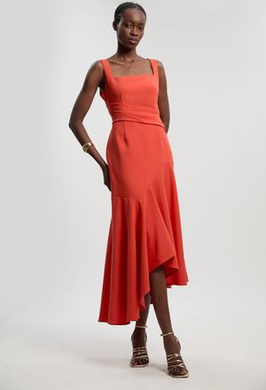 Karen Millen Womens Compact Stretch Strappy Asymmetric Hem Maxi Dress - Red - Size 12 UK