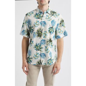 Tommy Bahama Nova Wave Frond Mosaic Short Sleeve Seersucker Button-Up Shirt in White at Nordstrom, Size Xxx-Large