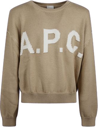 A.P.C. Beige Contrasting Logo Wool Sweater
