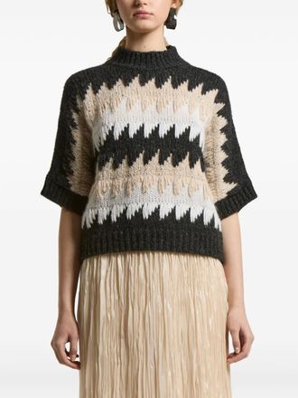 PESERICO geometric-pattern sweater - women - Fabric - 40 - Neutrals