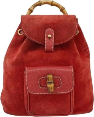 Gucci Pre-owned Bamboo Rugzak - Dames - Vintage Rugzakken - Rood - ONE Size - Su&egrave;de - Vintage