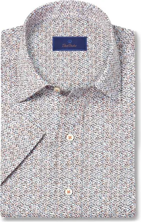 David Donahue Abstract Print Lyocell Short Sleeve Shirt in White/Coral at Nordstrom Rack, Size Xx-Large