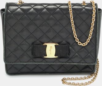 Ferragamo Ginny Black Quilted Leather Shoulder Bag