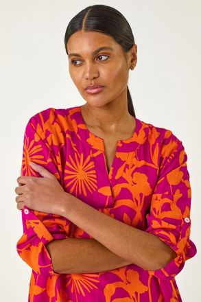 Roman Floral Wrap Hem Tunic Top