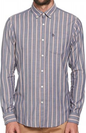 Original Penguin Long Sleeve Vertical Stripe Shirt In Dress Blue