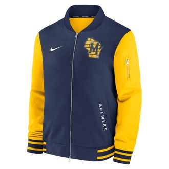 Nike Milwaukee Brewers Authentic Collection Dugout Nike Mens MLB Full-Zip Bomber Jacket in Blue | 02F30C7JMZB-TZ7