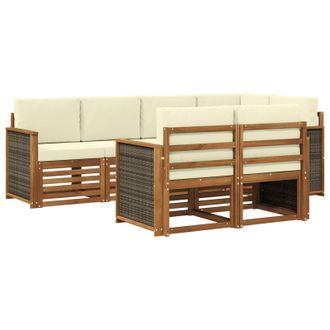 vidaXL Conjunto De Sof&aacute; Seccional Con Coj&iacute;n 6 Pcs Natural Y Crema Vidaxl