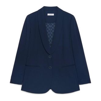 Fiorella Rubino Jassen, Dames, Blauw, 3Xl, Leer, Getailleerde blazer van stretchstof