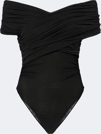 Sir. Body in rete off-shoulder con ruches