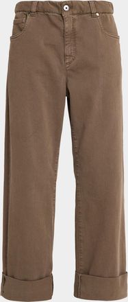 Brunello Cucinelli Low-Rise Super Stretch Bull Straight-Leg Paper Bag Jeans