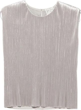 Forte_Forte Tops, Dames, Grijs, S, Pliss&eacute;-effect Metallic Top